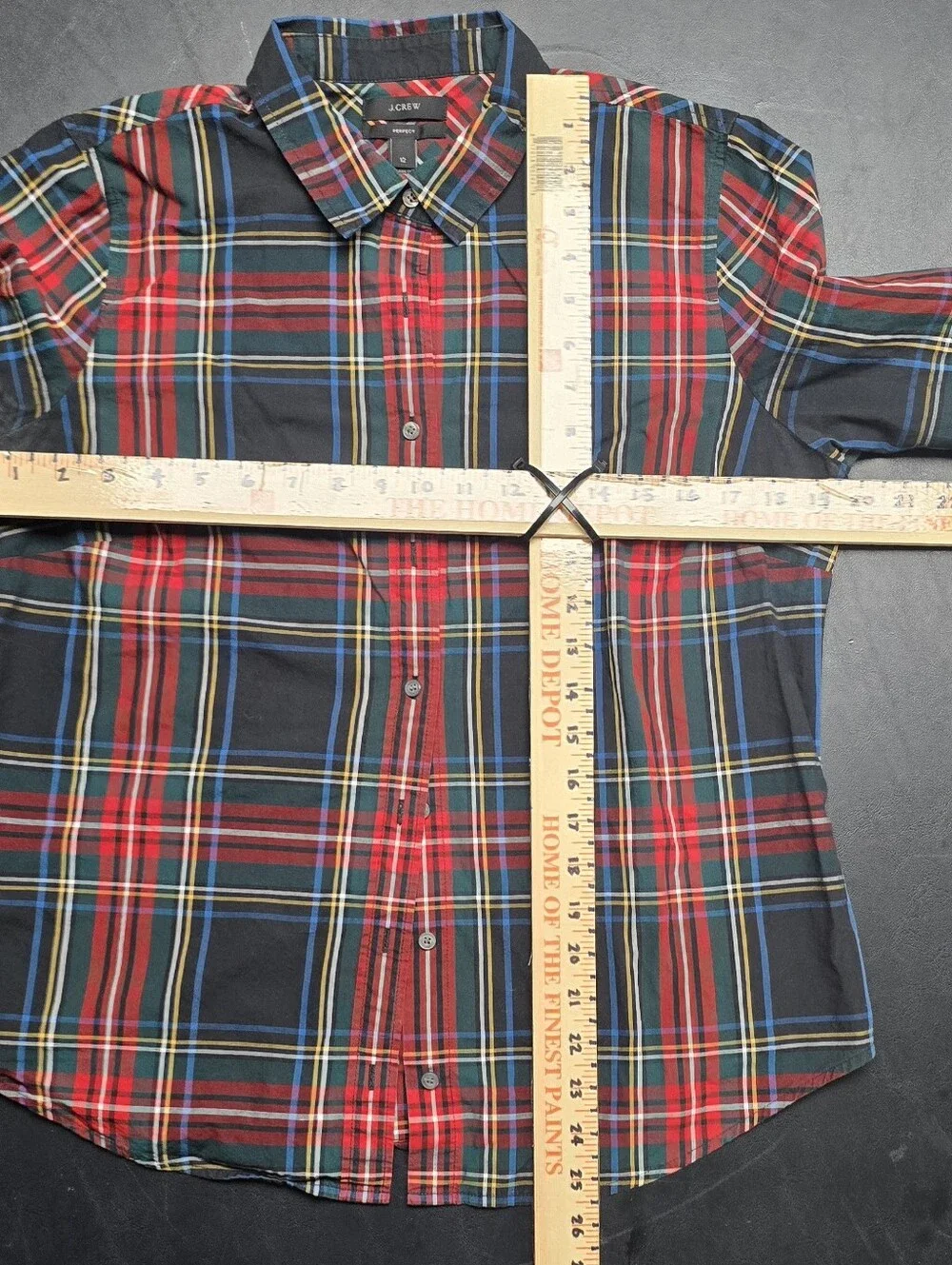 J. Crew Perfect Shirt Stewart Tartan Plaid Red Green Button Down 12 Preppy